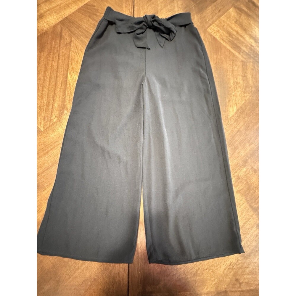 Revamped Women's Pants Small Black Paper Bag Tie Front Wide Leg Crop Pants